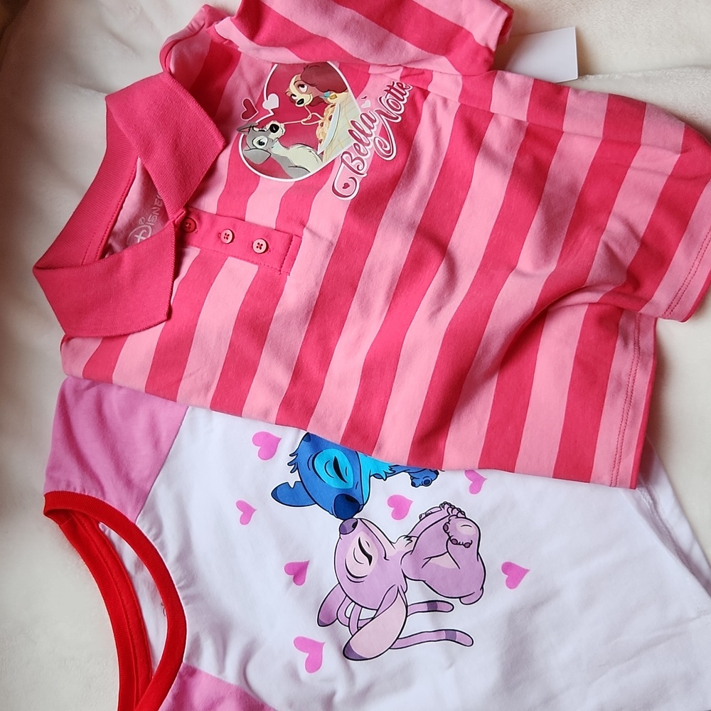 Disney Girl's Stitch and Lady & The Tramp, Shortsleeve Youth Shirts